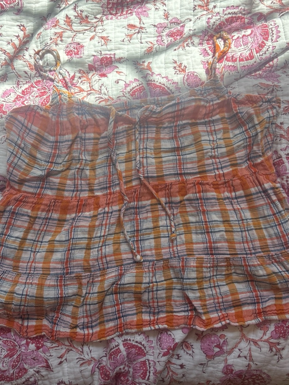 American Eagle Outfitters Orange and White Plaid Spaghetti Strap Tank